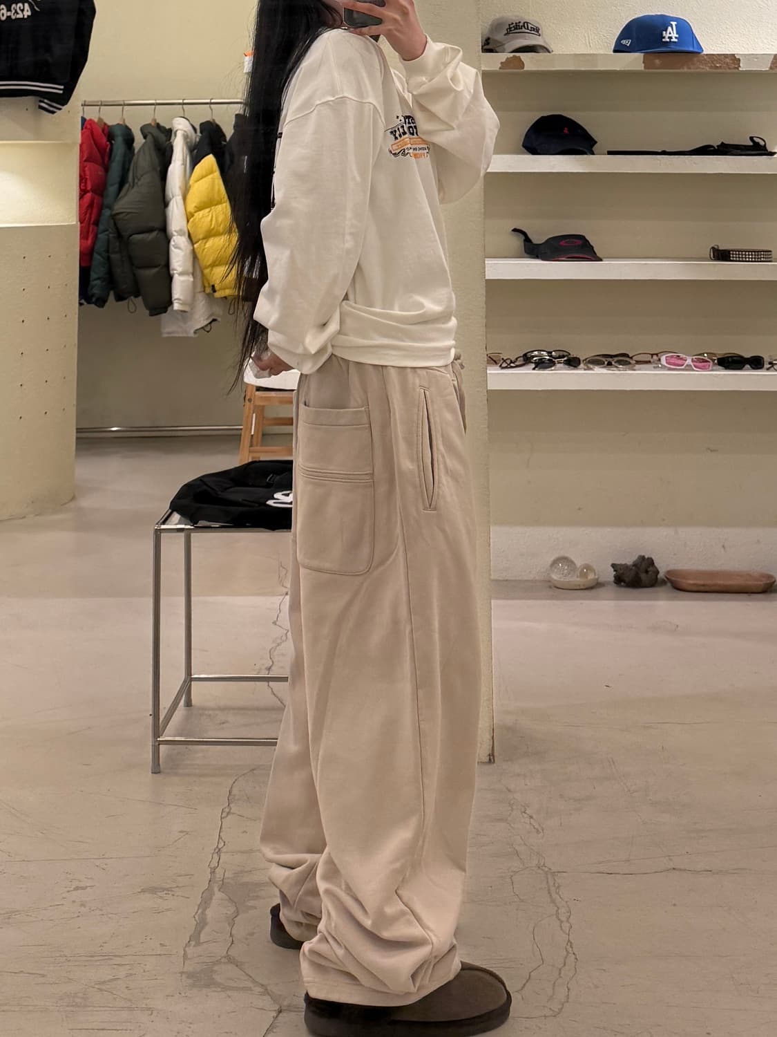 나이키 스우시 스웻 와이드 팬츠 베이지 U847 상품이미지2