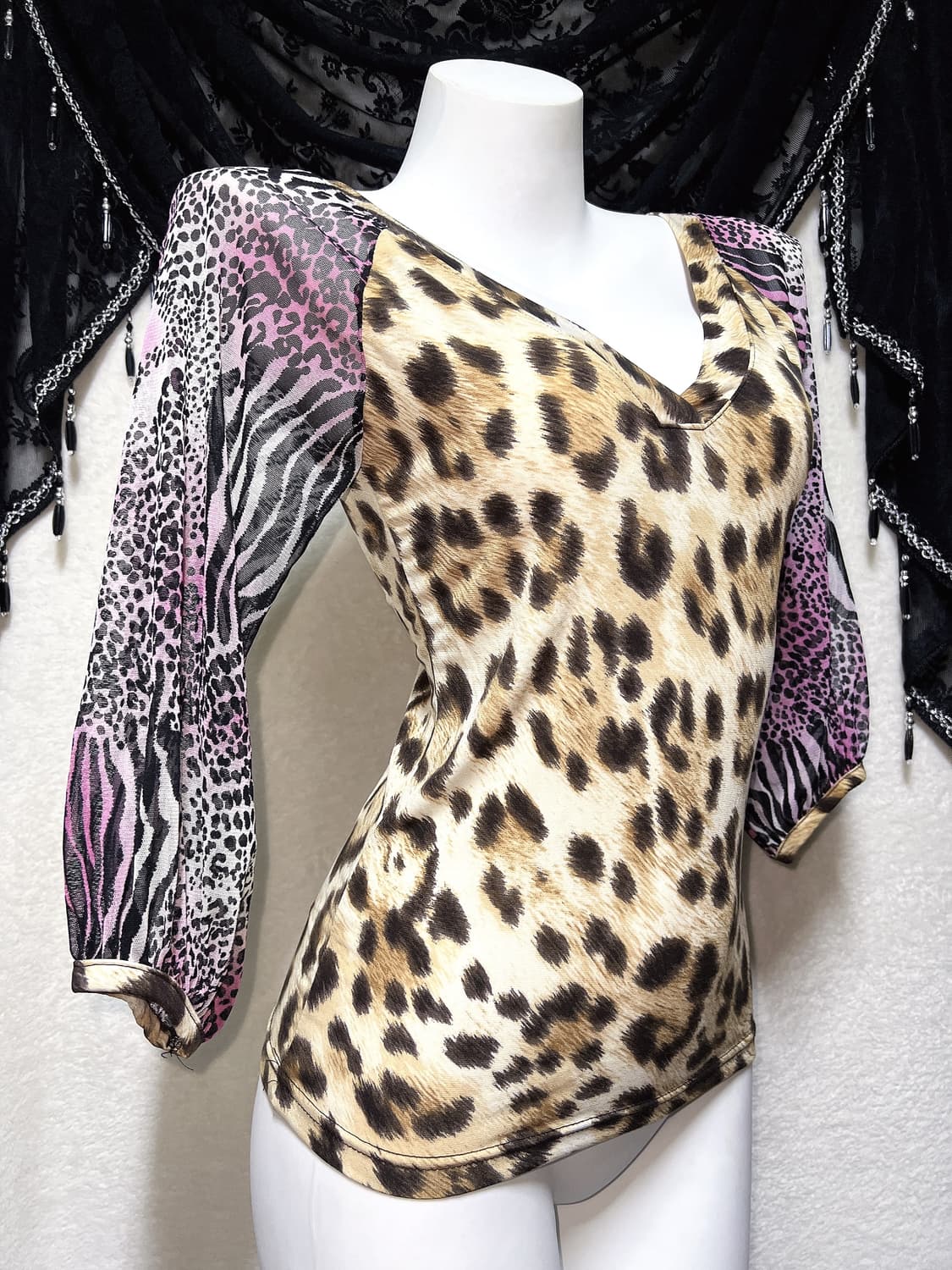 오네갸루 히메 펑크 레오파드 호피 지브라 애니멀 블라우스탑 섹시 시부야 상품이미지1