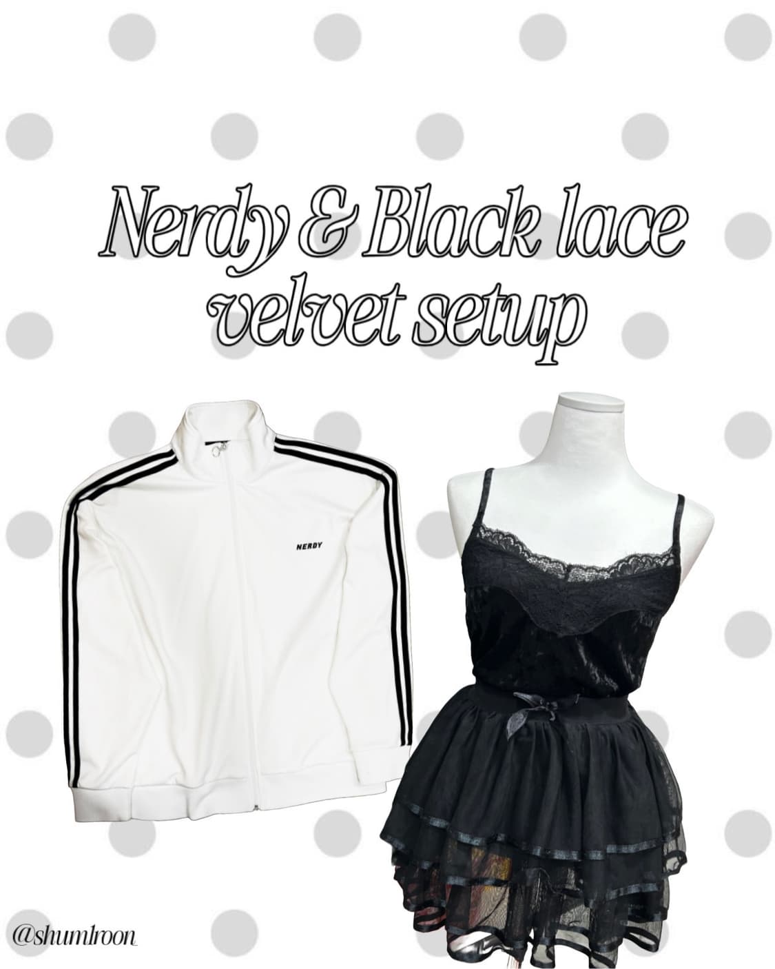 [셋업] 널디 흰검 져지 블랙 벨벳 레이스 일본빈티지 상품이미지1
