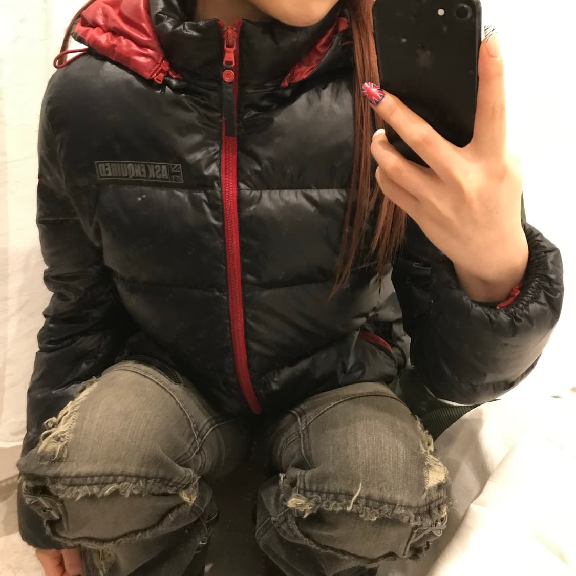 Ask 에스크 고스펑크 덕다운 블랙 레드 숏패딩 상품이미지2