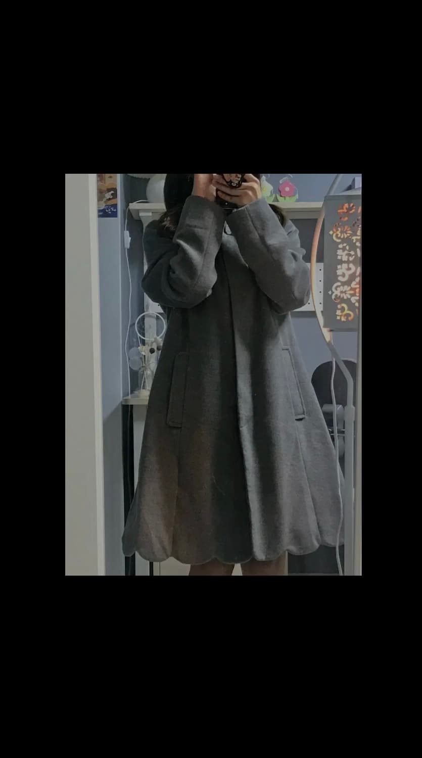 빈티지 회색코트 그레이코트 롱코트 밑단 꽃잎 디테일 일본 모리룩 상품이미지1