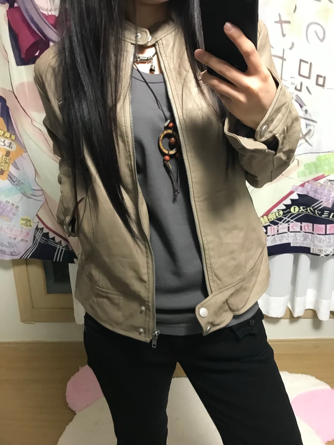 베이지 라이더 레더자켓 상품이미지4