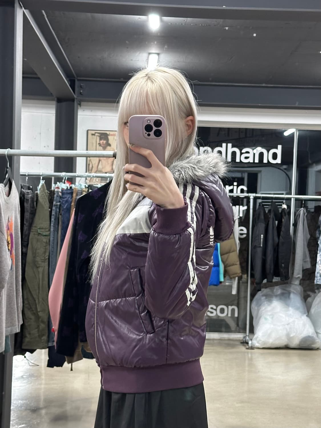 아디다스 퍼플 퀄팅 패딩 자켓 상품이미지2