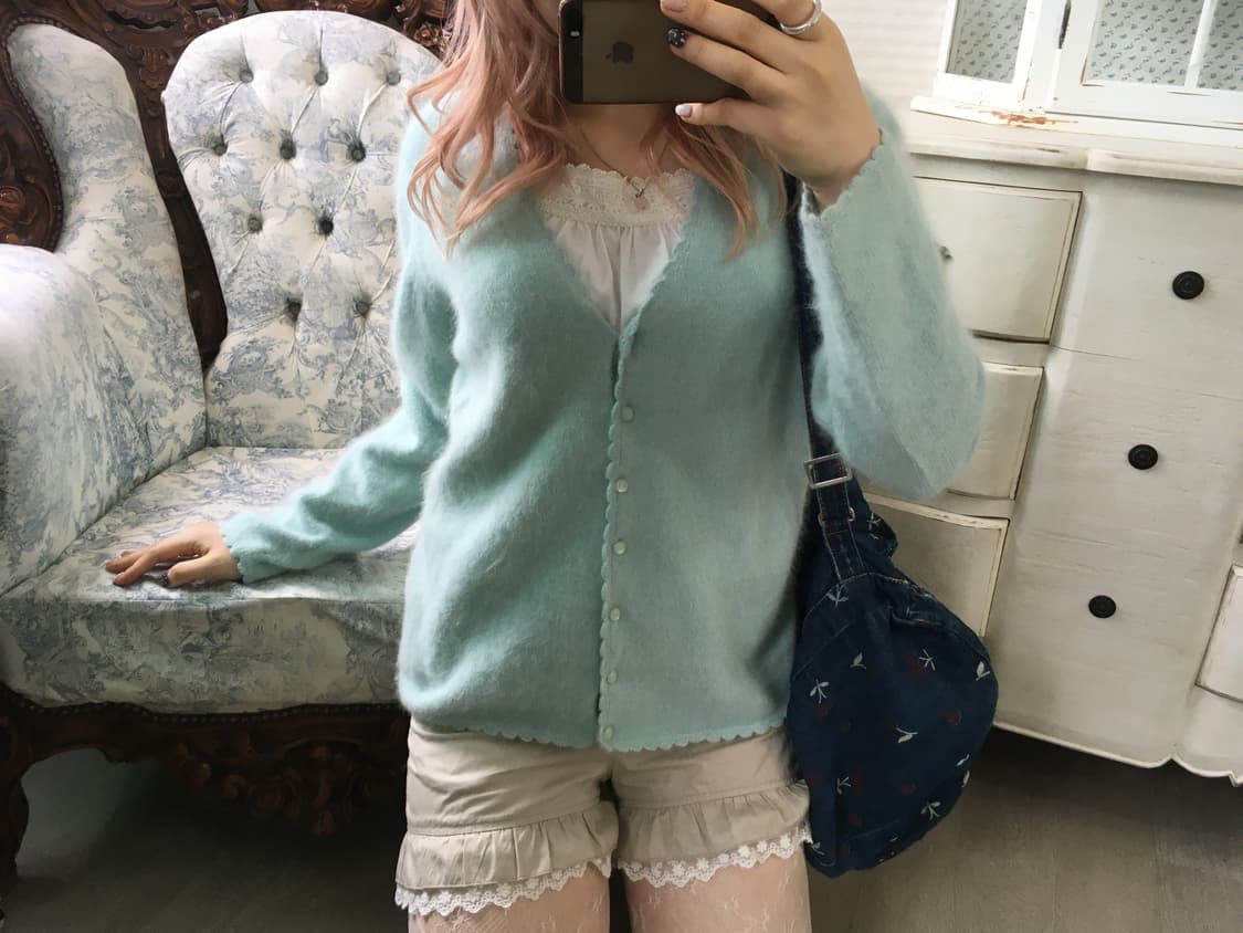 Set)민트 울 가디건 + 로즈 머플러 + 레이스 슬리브리스 상품이미지3