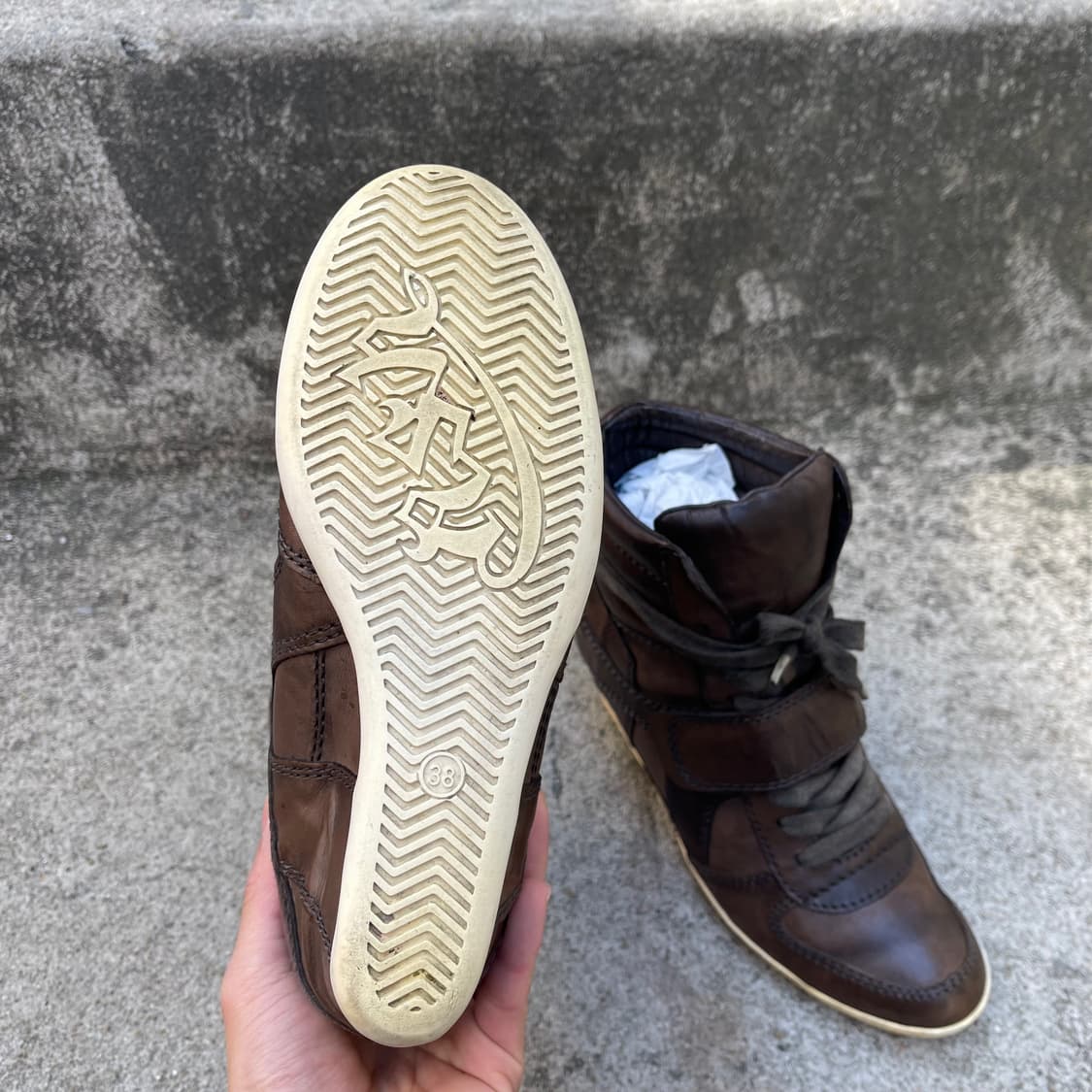 [38] ASH 닥크 브라운 레더 웨지힐 스니커즈 (245) 상품이미지7