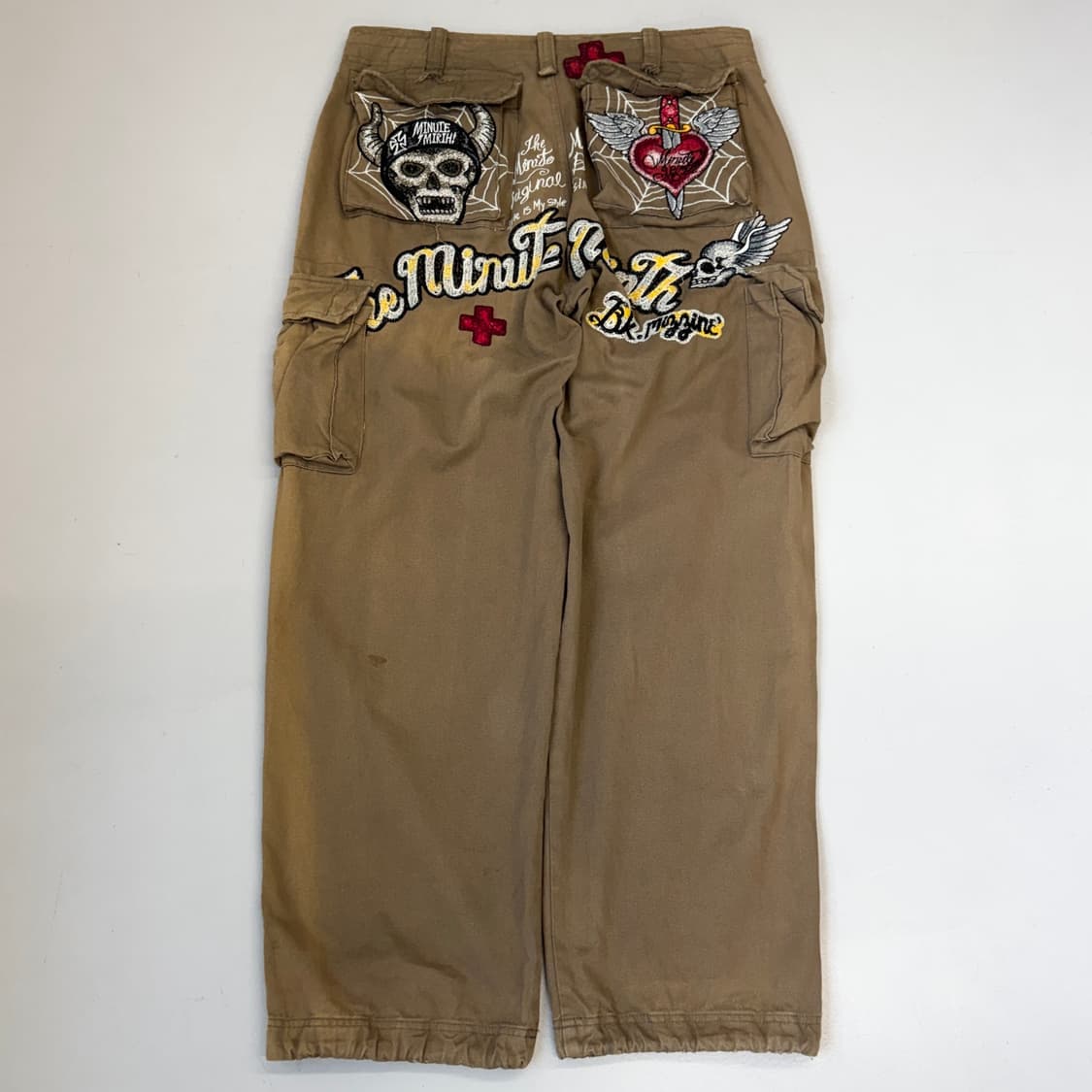 Minute mirth Y2K 스컬 해골 자수 빅로고 와이드 카고팬츠 상품이미지3