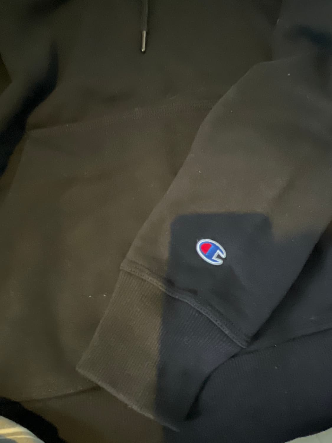 챔피온 배색 검정 후드티 상품이미지2