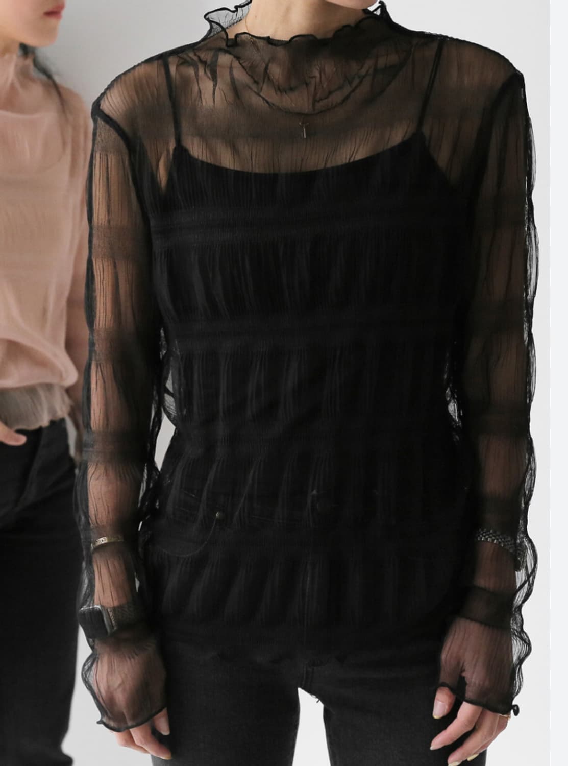 케임어폰 sheer ruched top 시스루탑 (그린) 상품이미지1