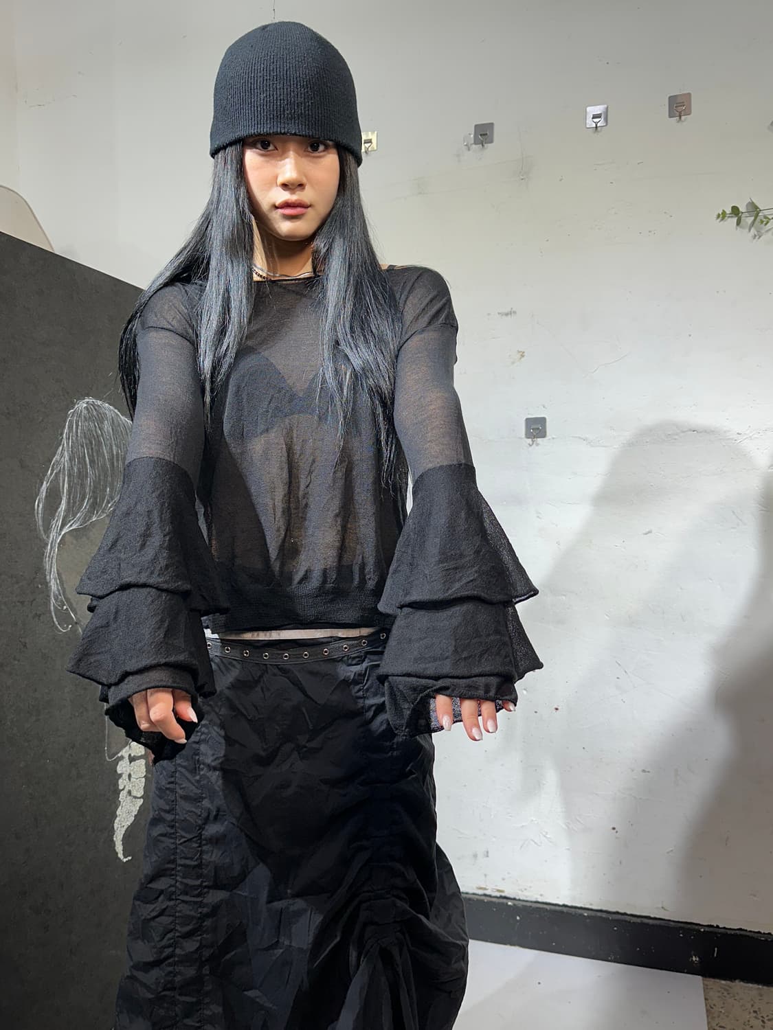 Jpn 고딕 시스루 프릴 디테일 슬리브 탑 M 상품이미지1