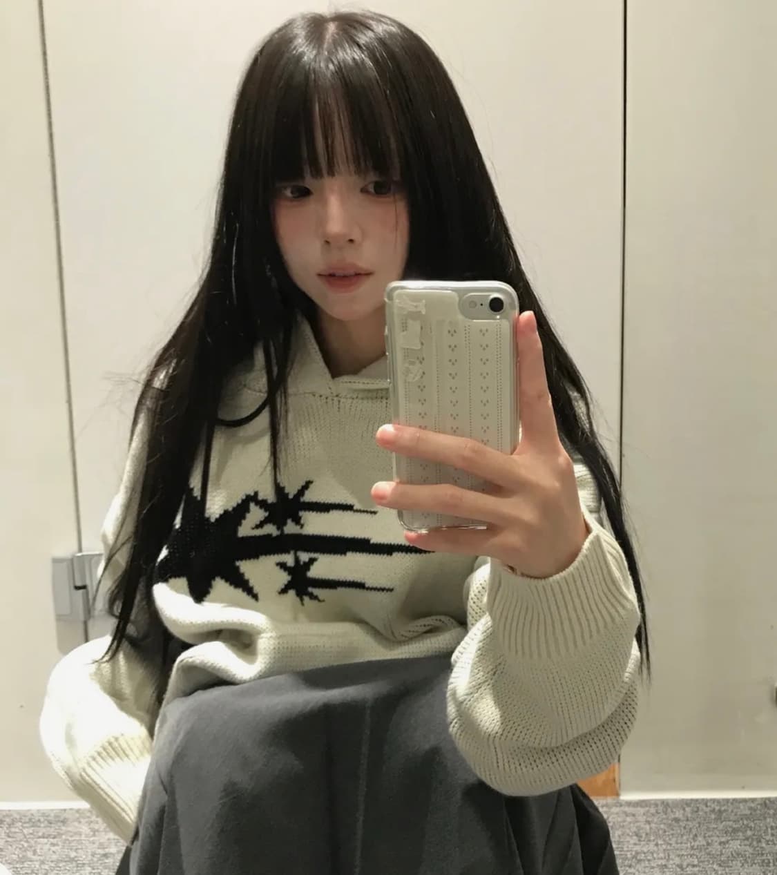 나이스고스트클럽 3STARS LOGO KNIT HOODIE_IVORY 상품이미지1