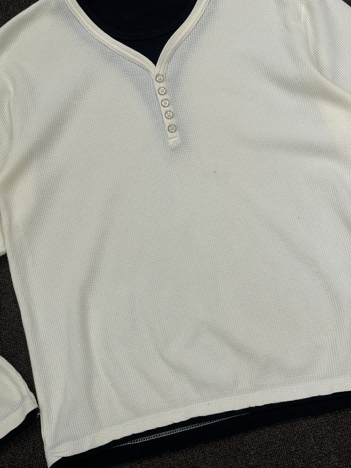 L)Japanese vintage 화이트 와플 헨리넥 롱슬리브 상품이미지2