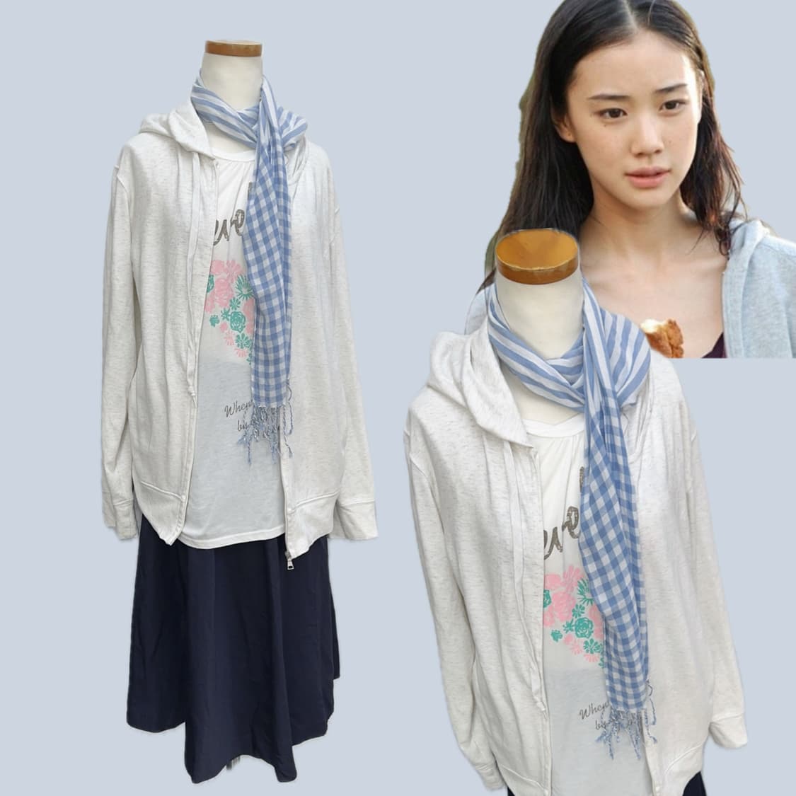 🫧하구미의 머플러 모리걸 코디세트🫧 스즈코 레이어드 후드집업 그런지 상품이미지2