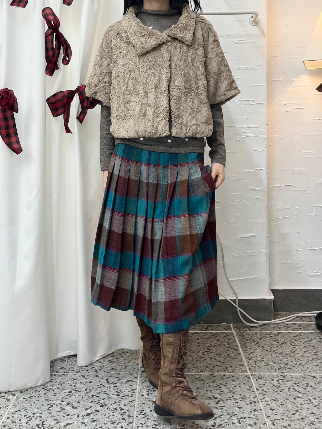 Blue check pattern skirt 상품이미지2