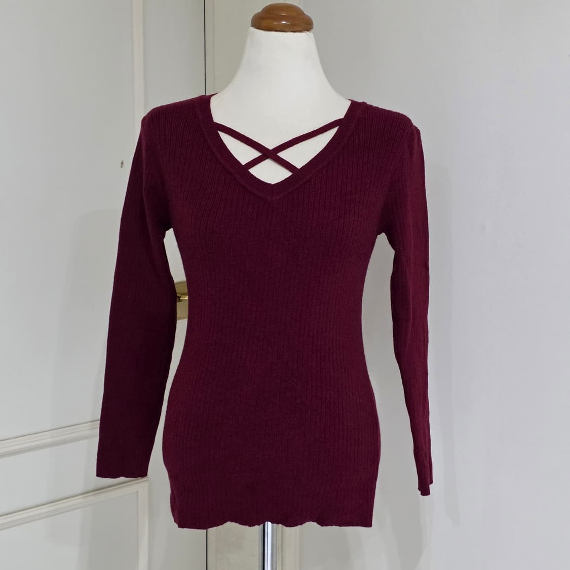 ingni 일본빈티지)스나계st 오네갸루 딱붙 v넥 x포인트 골지긴팔니트 상품이미지4