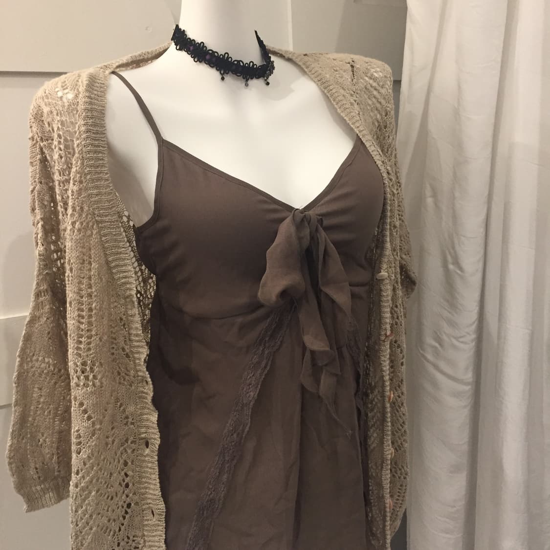 JPN Vintage 히메갸루 모리걸 브라운 쉬폰 슬리브리스 상품이미지2