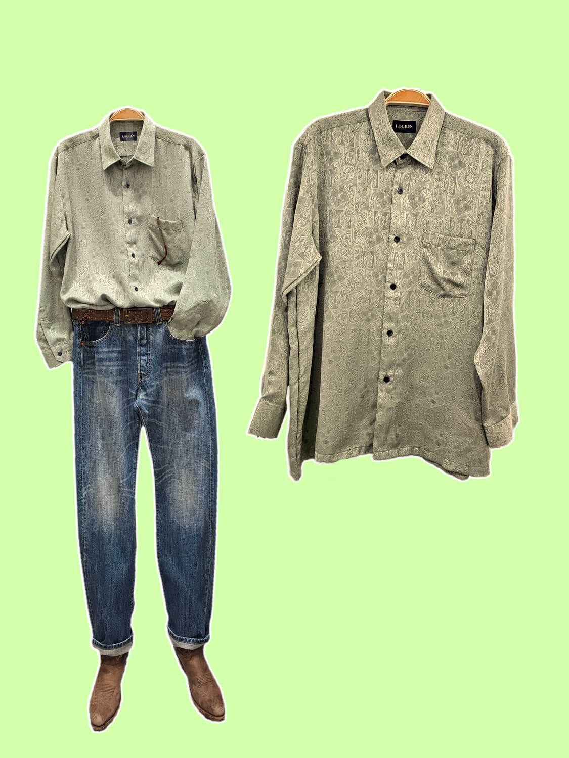 LOGRES 그린 자가드 셔츠 블라우스 상품이미지1