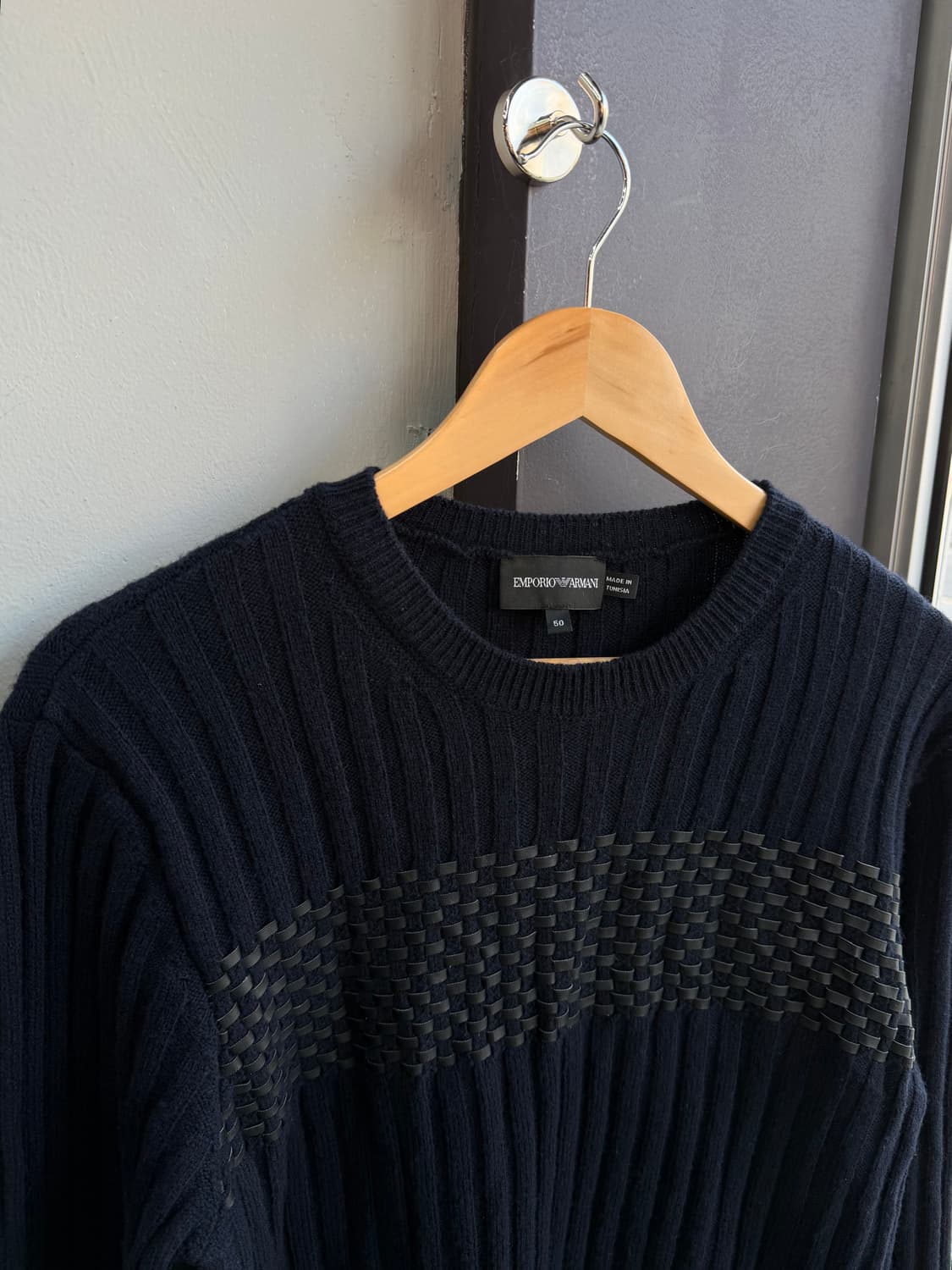 50/ 엠프리오 아르마니 레더 블랜딩 골지패턴 니트 상품이미지3