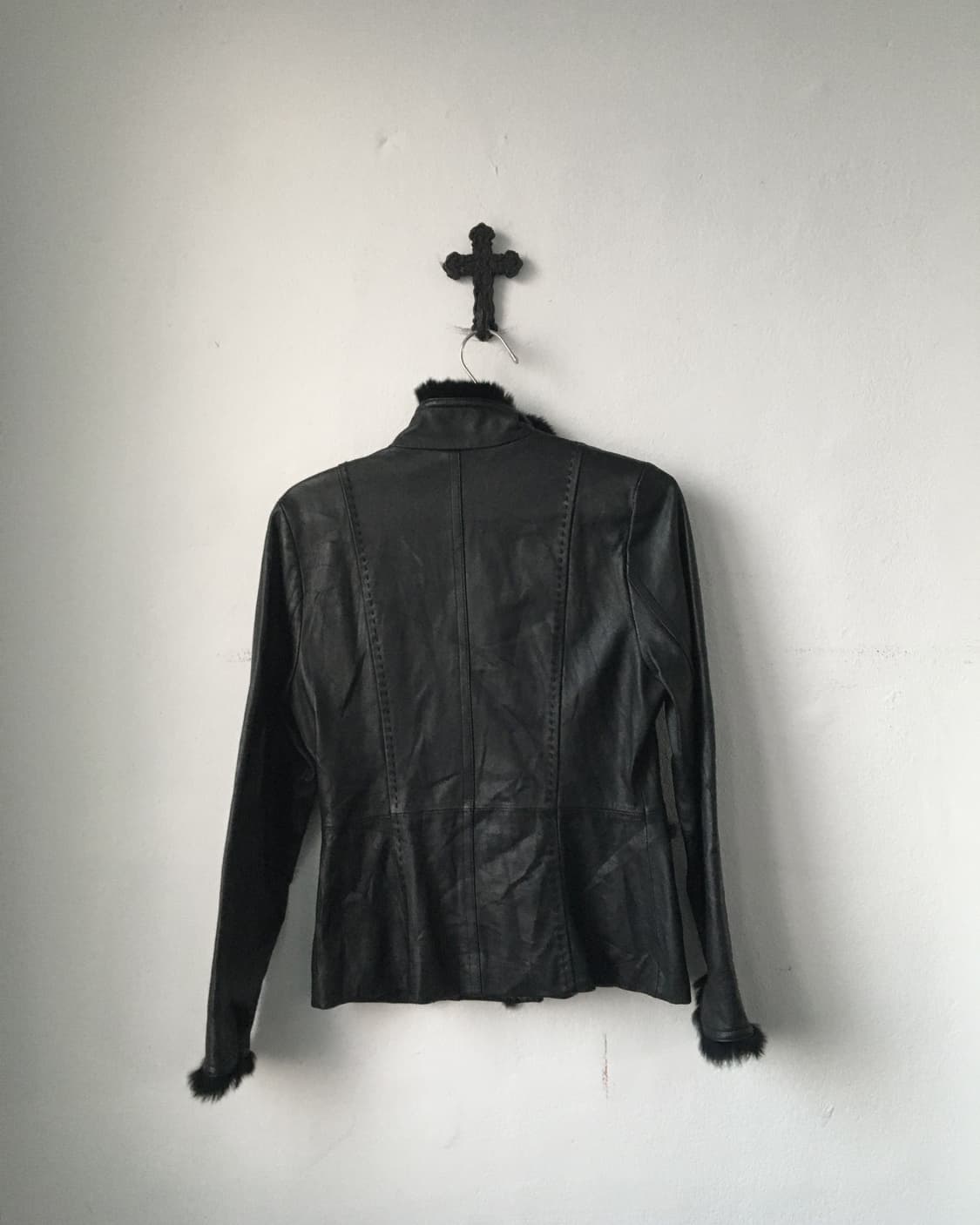 Fake fur trimming lamb leather jacket 상품이미지3