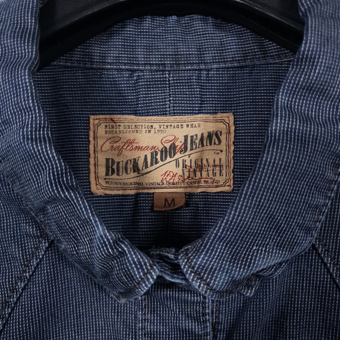 M) 버커루 워싱 투포켓 빈티지 나노 체크 웨스턴 셔츠 남방 인디고 상품이미지5