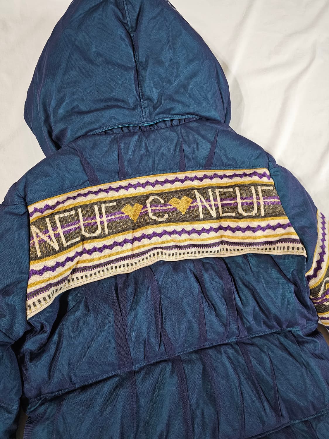 [40] 일본 빈티지 레트로 니트 배색 튤 메쉬 레이어드 패딩 다운 점퍼 상품이미지6