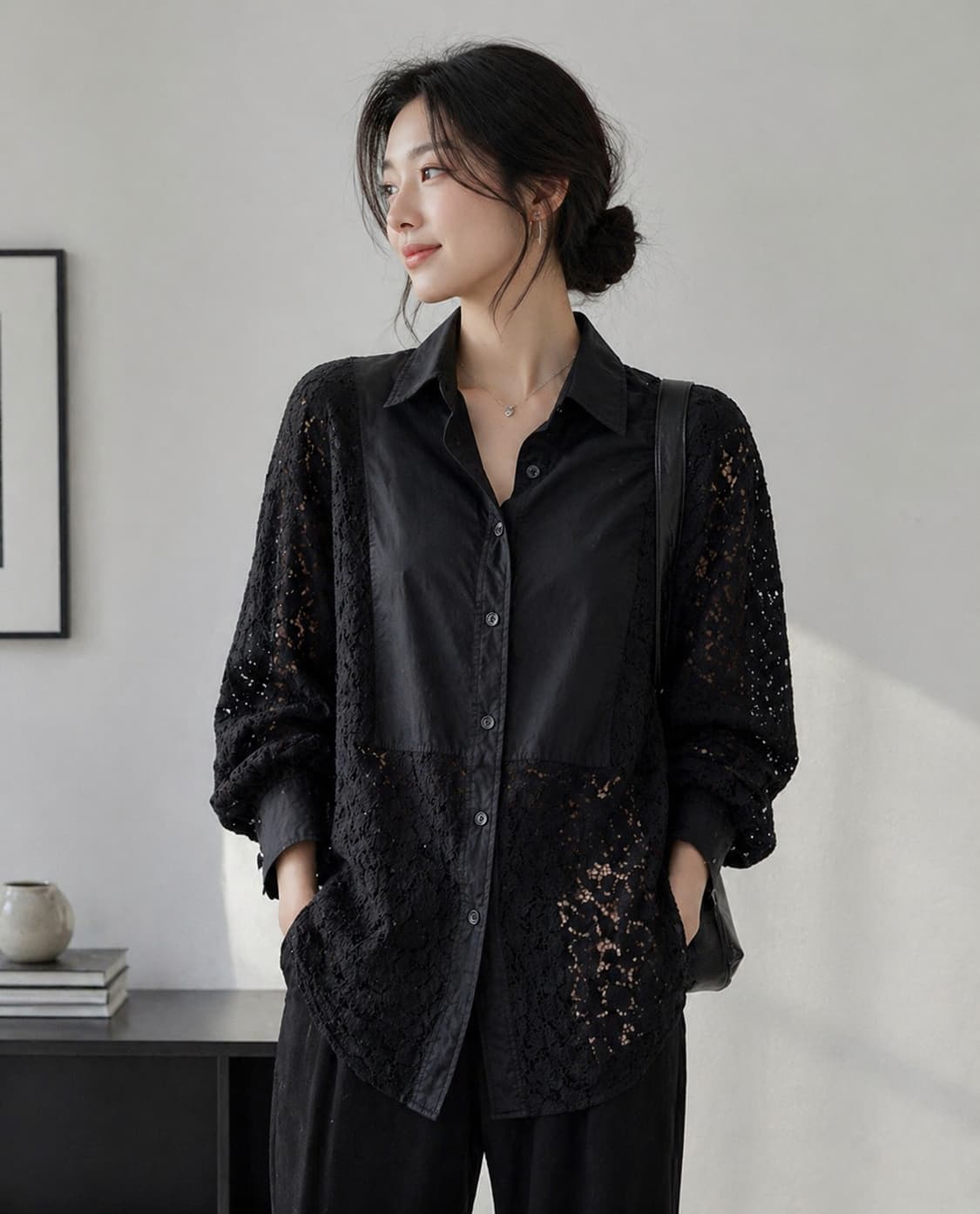 GAP 갭 레이스 믹스 오버사이즈 빅 셔츠 상품이미지1