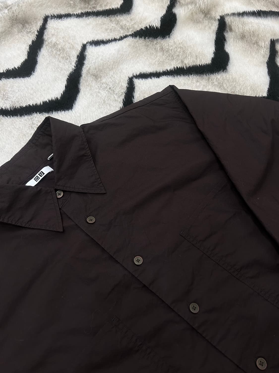 [L]유니클로U 오버핏 투포켓 셔츠/안감기모/브라운 상품이미지1