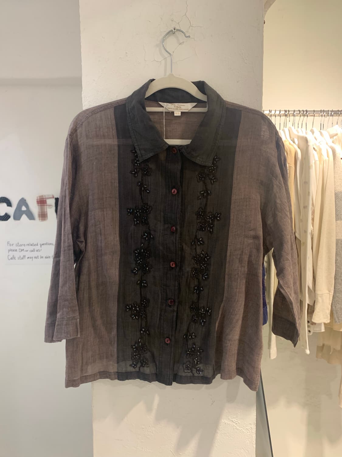 3/4 sleeve Brown Beads shirts 상품이미지2