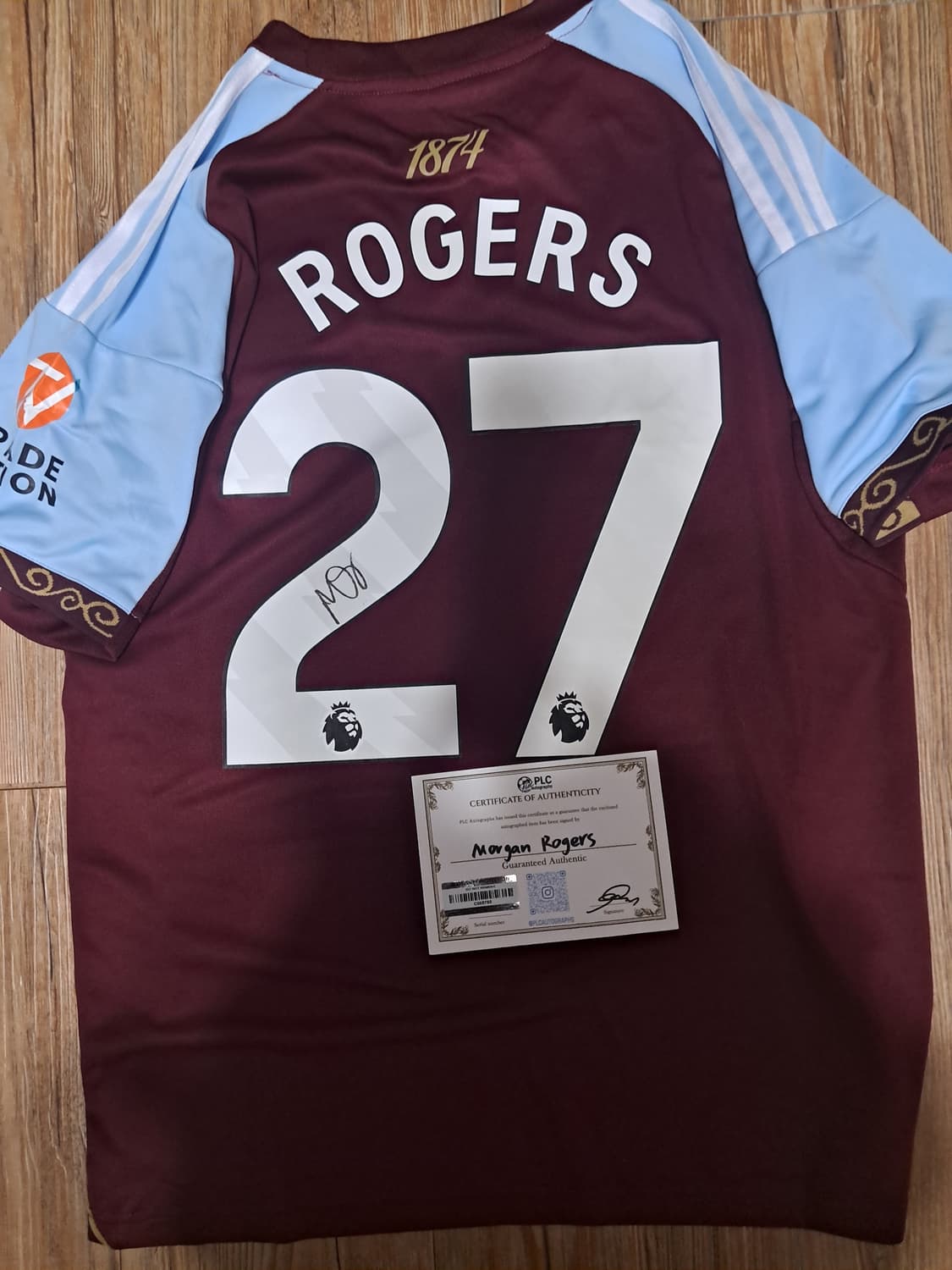 아스톤빌라 모건 로저스 사인 유니폼+인증서 상품이미지1