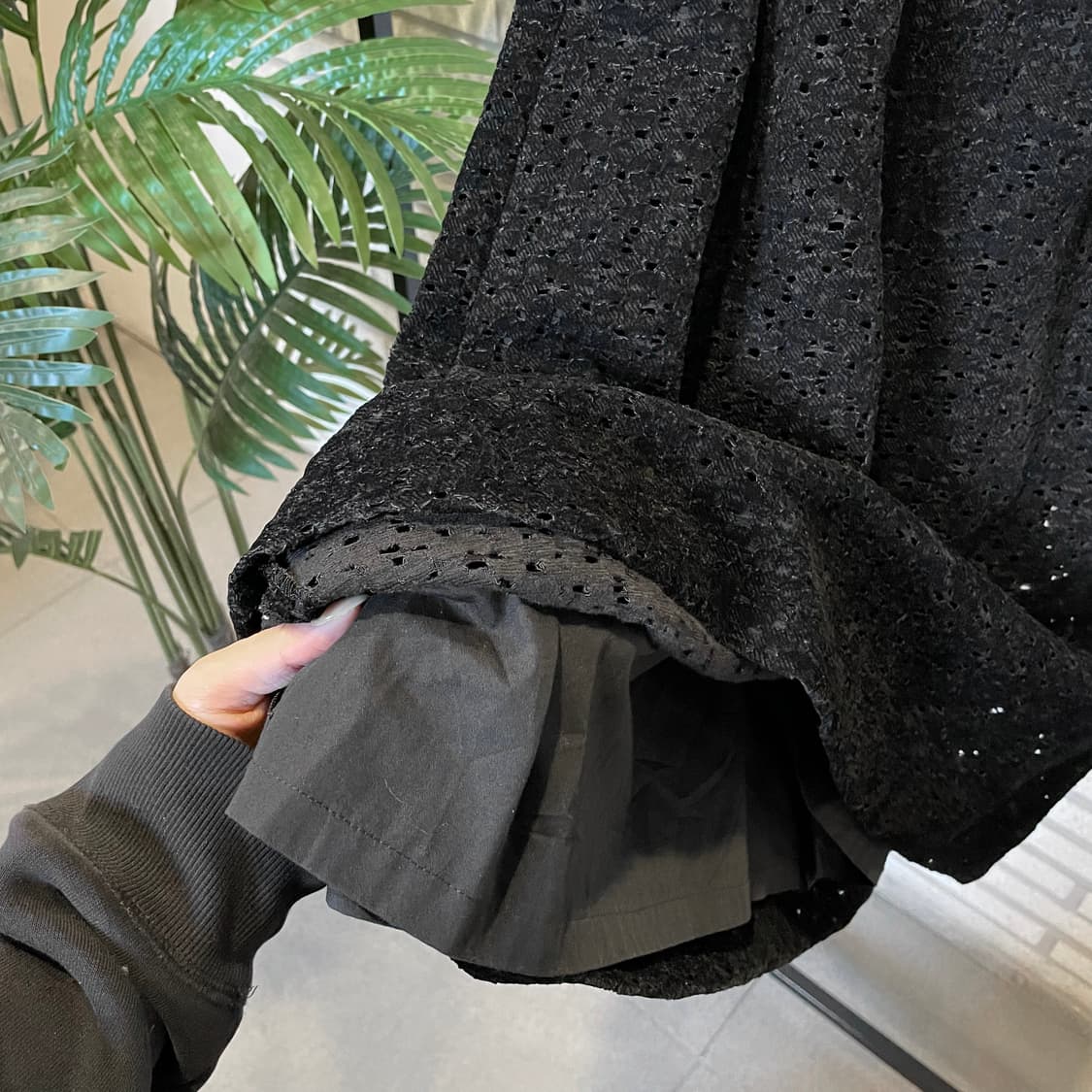 JPN VINTAGE 롱 스커트 핀턱 펀칭 텍스처 트위드 디테일 블랙 상품이미지6