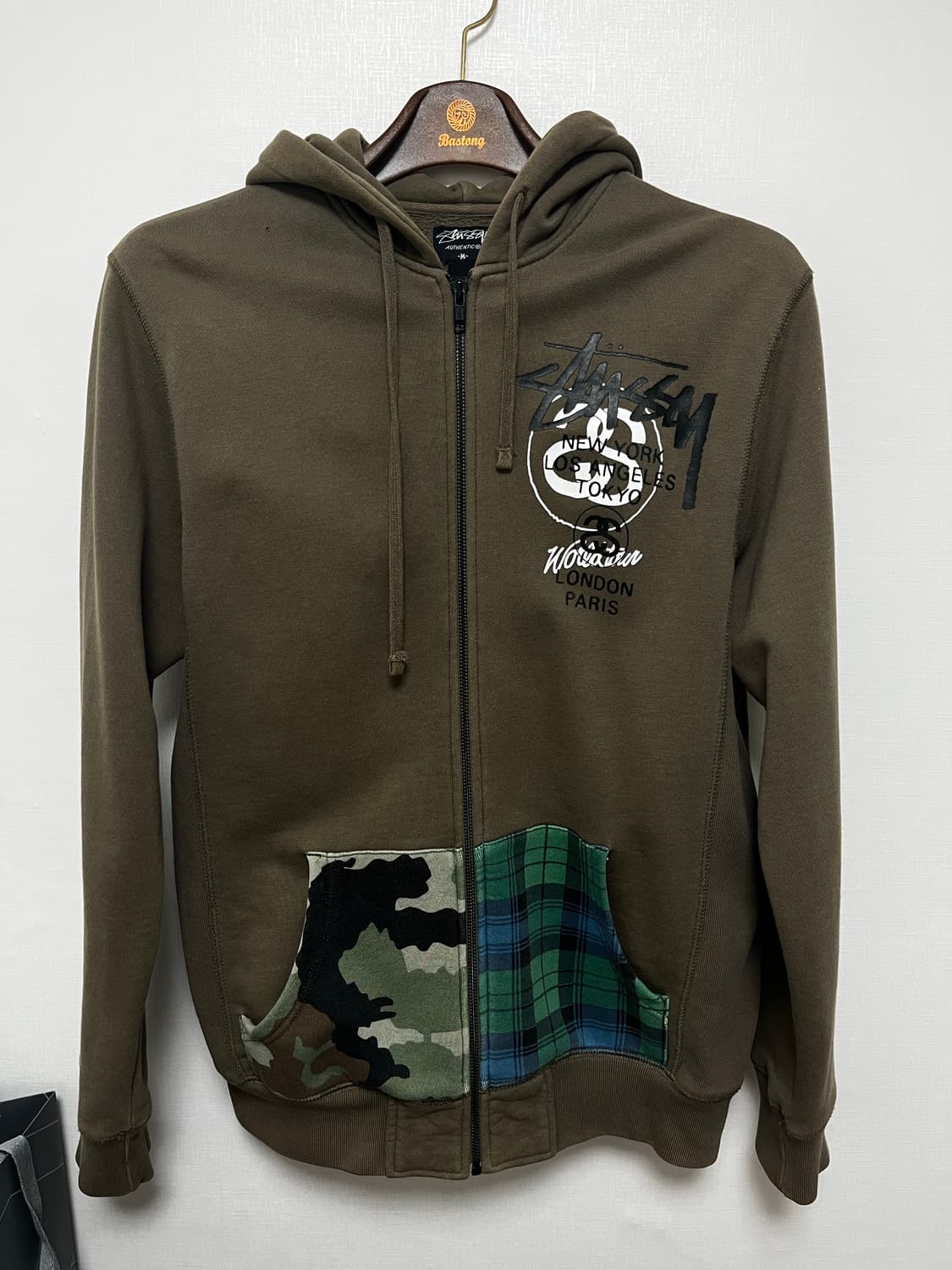 빈티지 스투시 월드투어 카모 체크 후드 상품이미지1