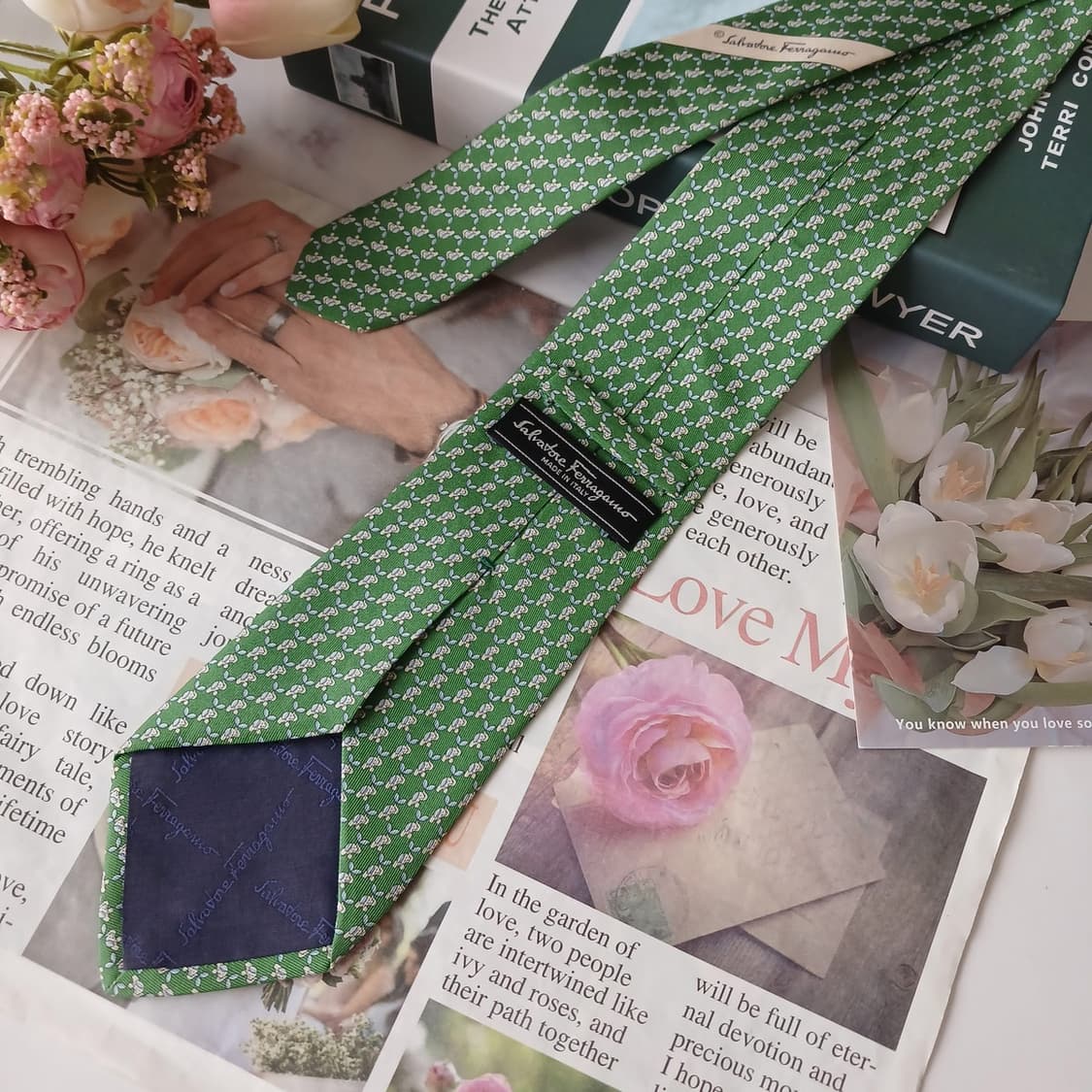 살바토레 페라가모 코끼리 패턴 넥타이 8.8cm A+~A등급 E729 상품이미지3