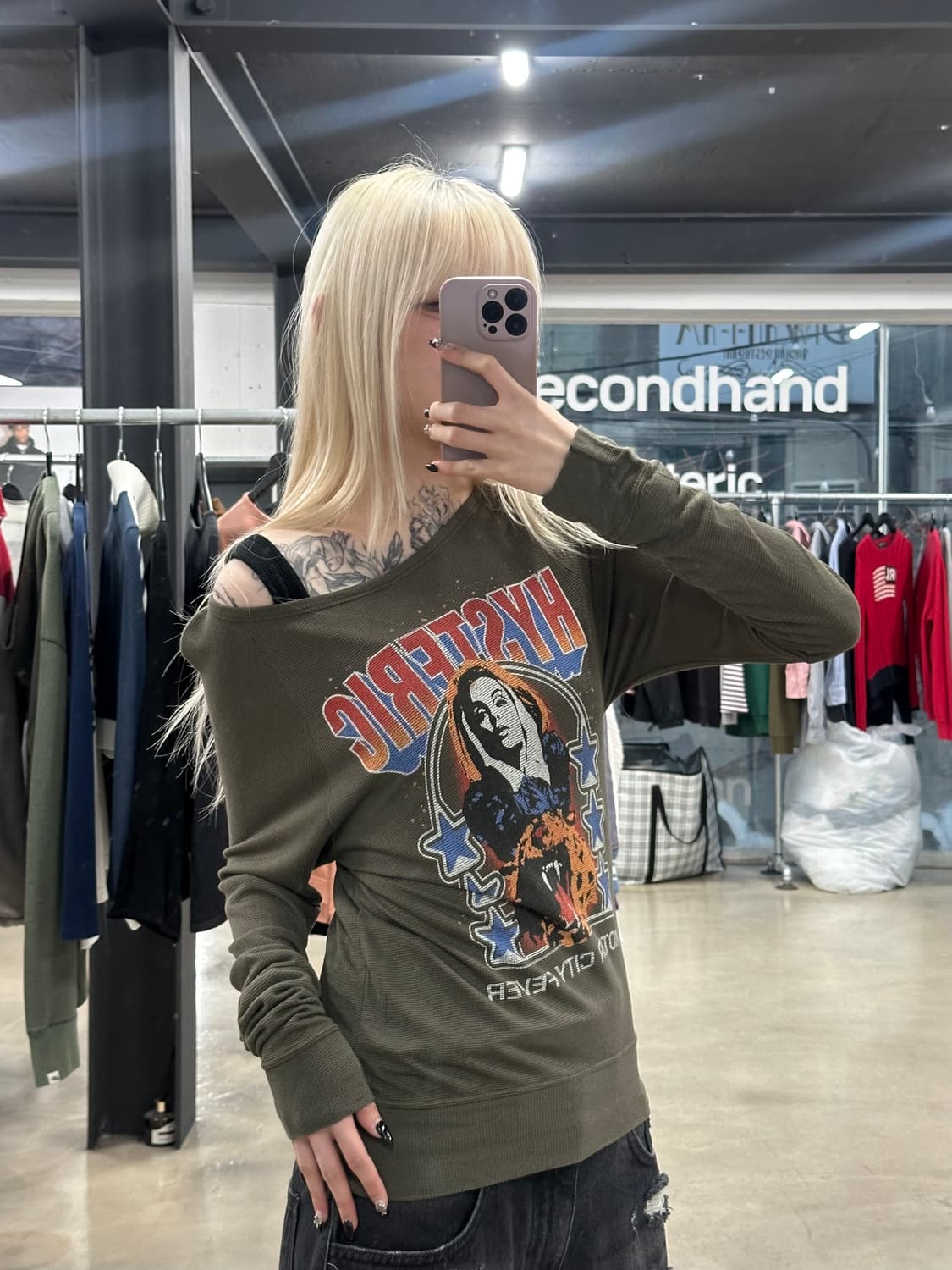 히스테릭글래머 히스걸 모터시티 와플 원숄더  긴팔 슬리브 상품이미지2