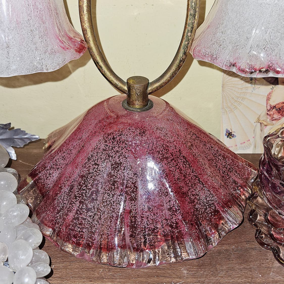 1960s 이와타 핑크 아트글라스 2구 엔틱 조명

 상품이미지4