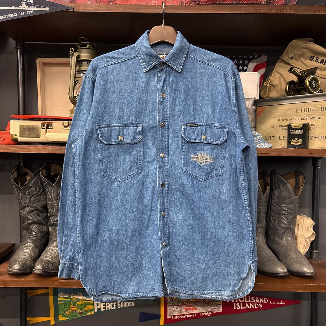 90s 할리데이비슨 바이커블루스 헤비데님 워크셔츠 데드스탁 N965 상품이미지1