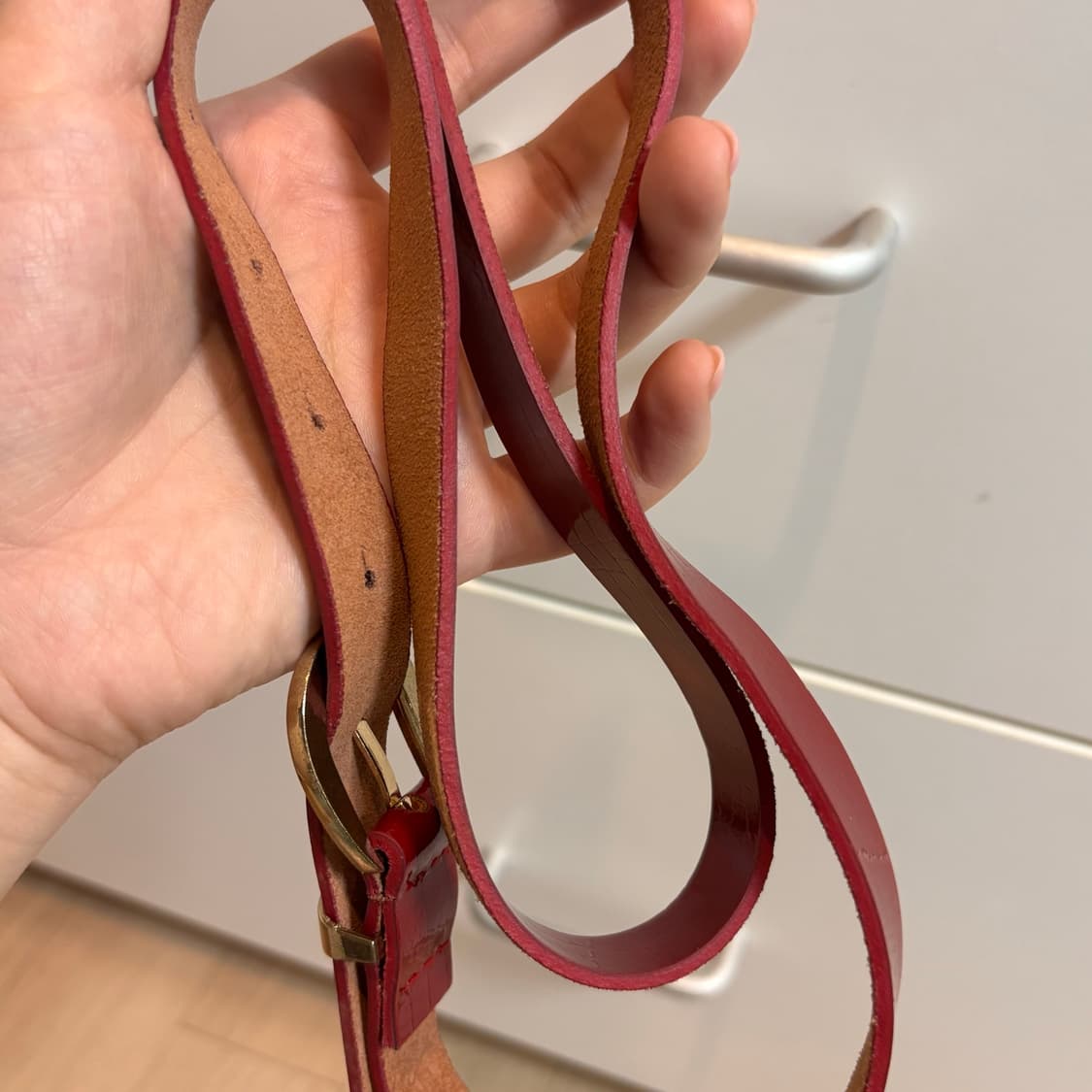 레드 에나멜 금장 버클 벨트 상품이미지6