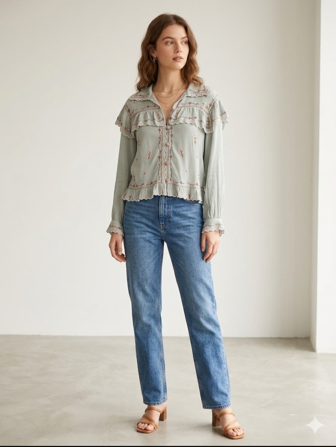 ZARA 자라 우먼 플라워 자수 프릴 블라우스 S | 택제거 미사용 상품이미지3