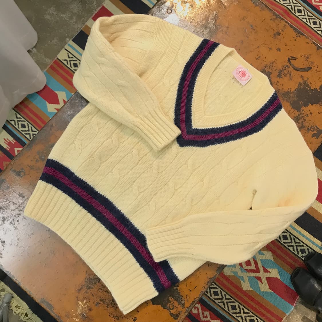 제이프레스 아이보리 헤비 퓨어울 케이블 크리켓 스웨터 남성 105 사이즈 상품이미지2