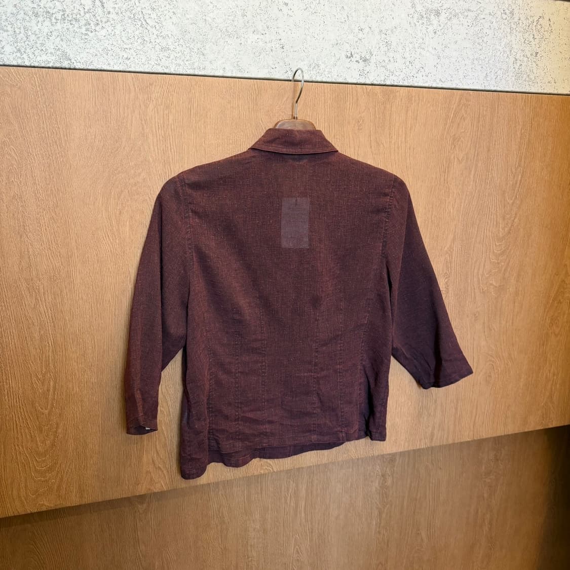 빈티지 린넨 셔츠 싱글 플랩 포켓 디테일 7부 디테일 레귤러핏 와인 상품이미지2