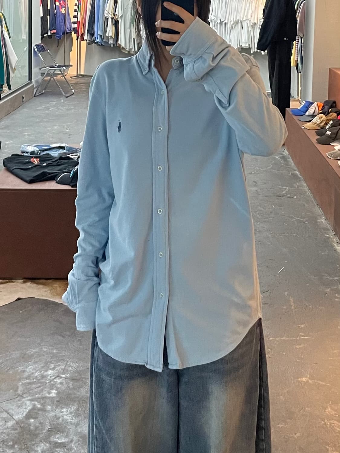 폴로랄프로렌 포니로고 메쉬 연블루 셔츠 H2740 상품이미지1