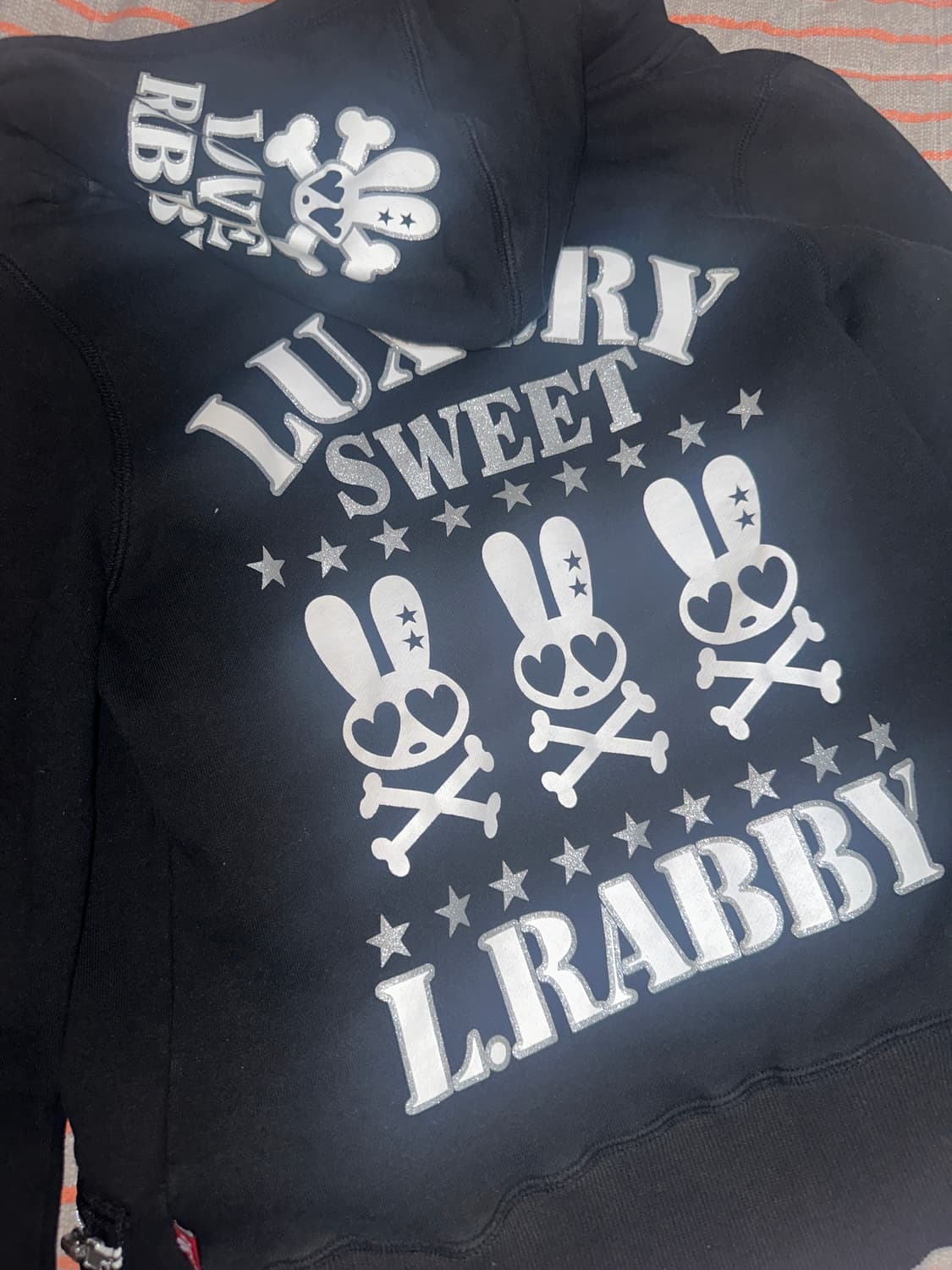 Y2k 빈티지 펑크 레터링 토끼 후드집업 상품이미지2