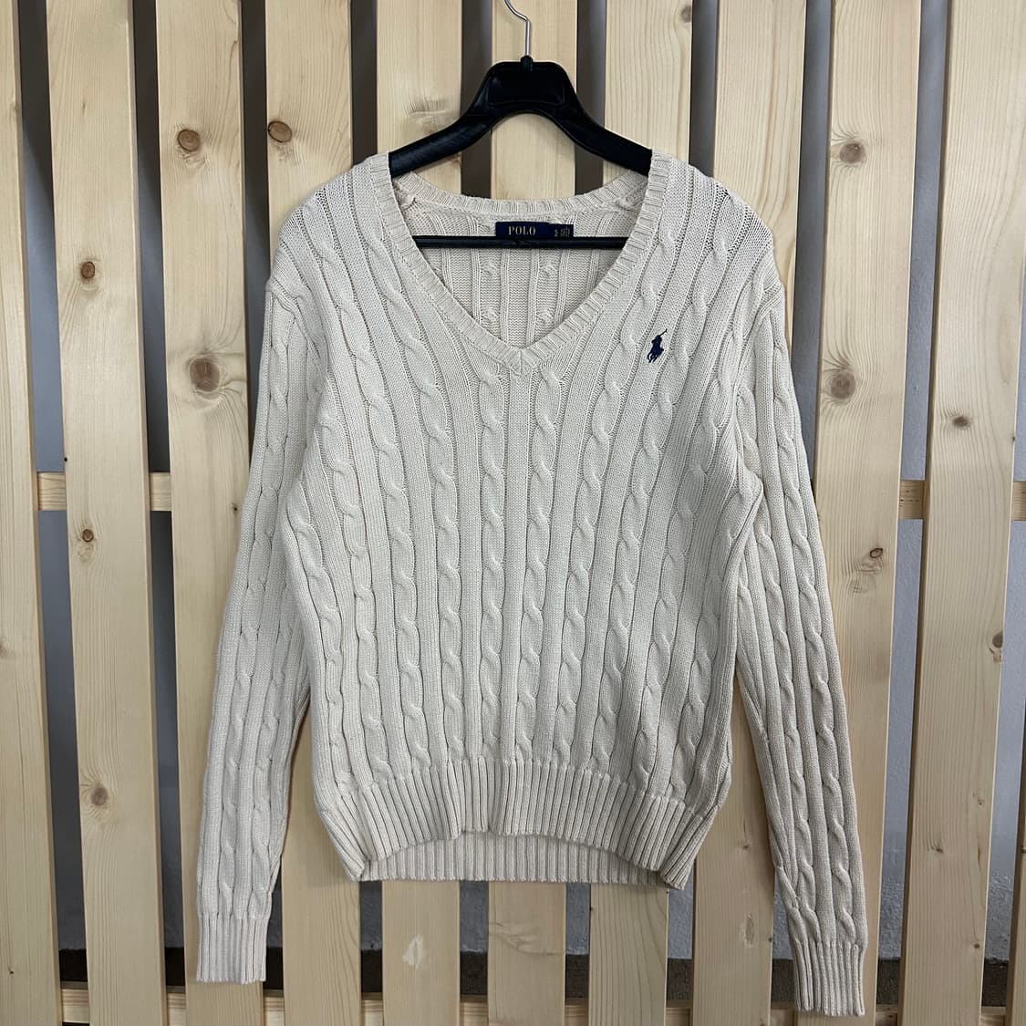 (S) 폴로 랄프로렌 크림 케이블 브이넥 니트 상품이미지1