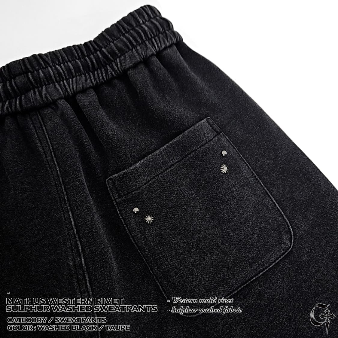 Mathus 웨스턴 리벳 설퍼 스웨트 팬츠 (washed black) 상품이미지7