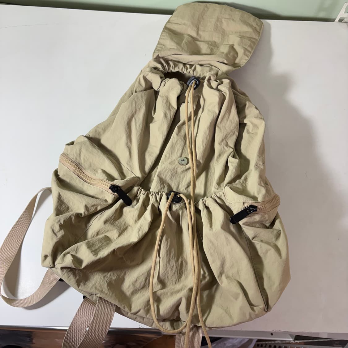 OS VTG 베이지 스트링 나일론 백팩 상품이미지2