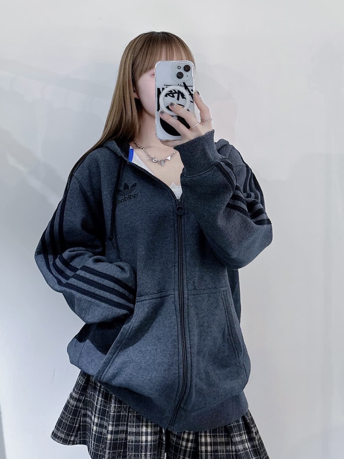 아디다스 그레이 삼선 후드집업 상품이미지1