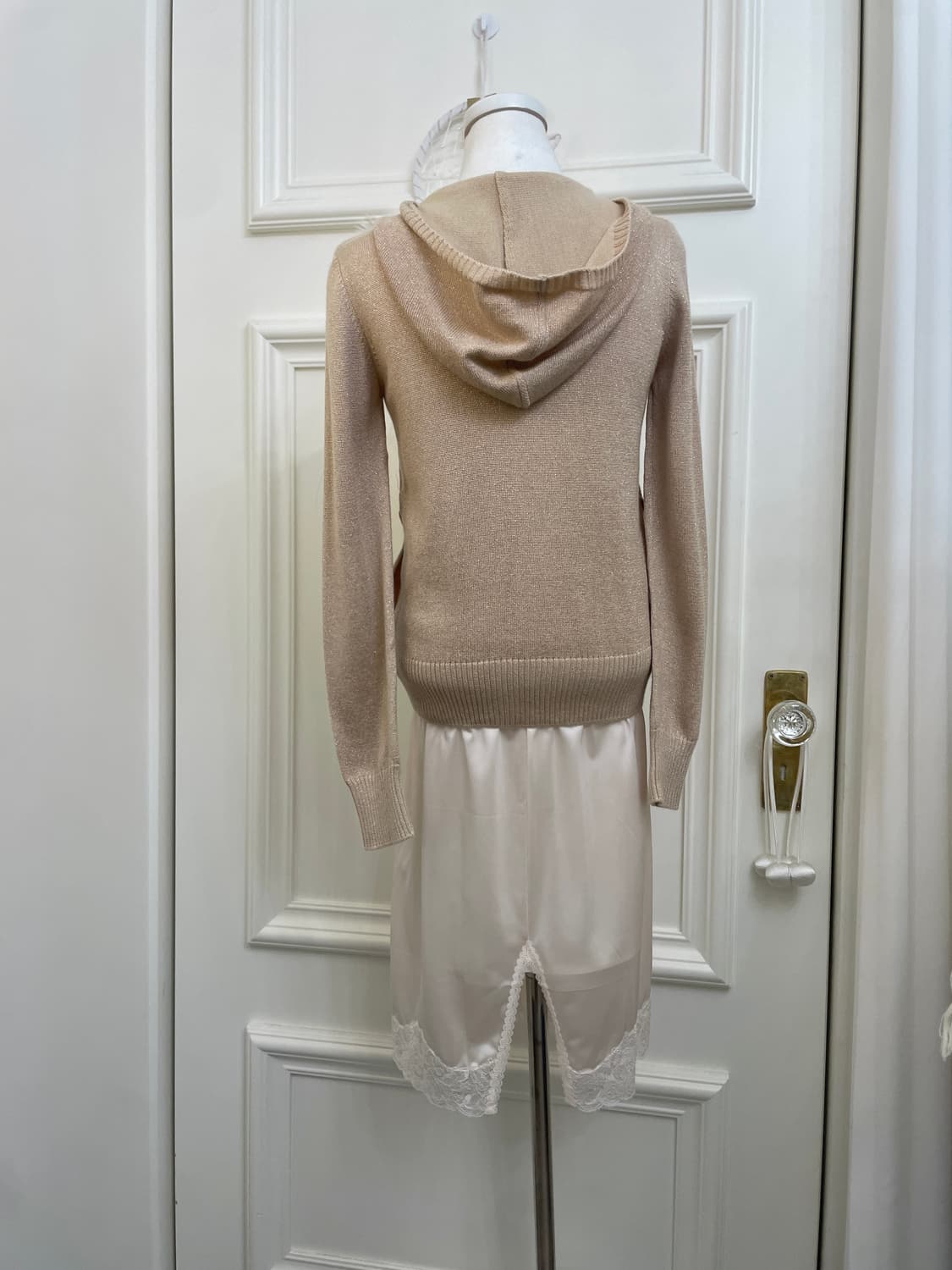 pink beige glitter pocket hoodie-zip 상품이미지4