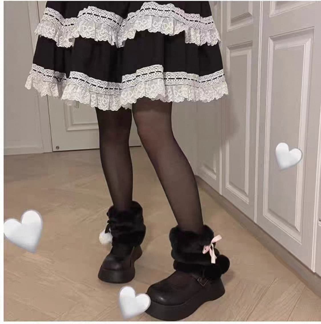 양산형지뢰계 레그워머 히메갸루 캐캐체 핀터깔 로맨틱 스나계 로리타 달천깔 상품이미지2