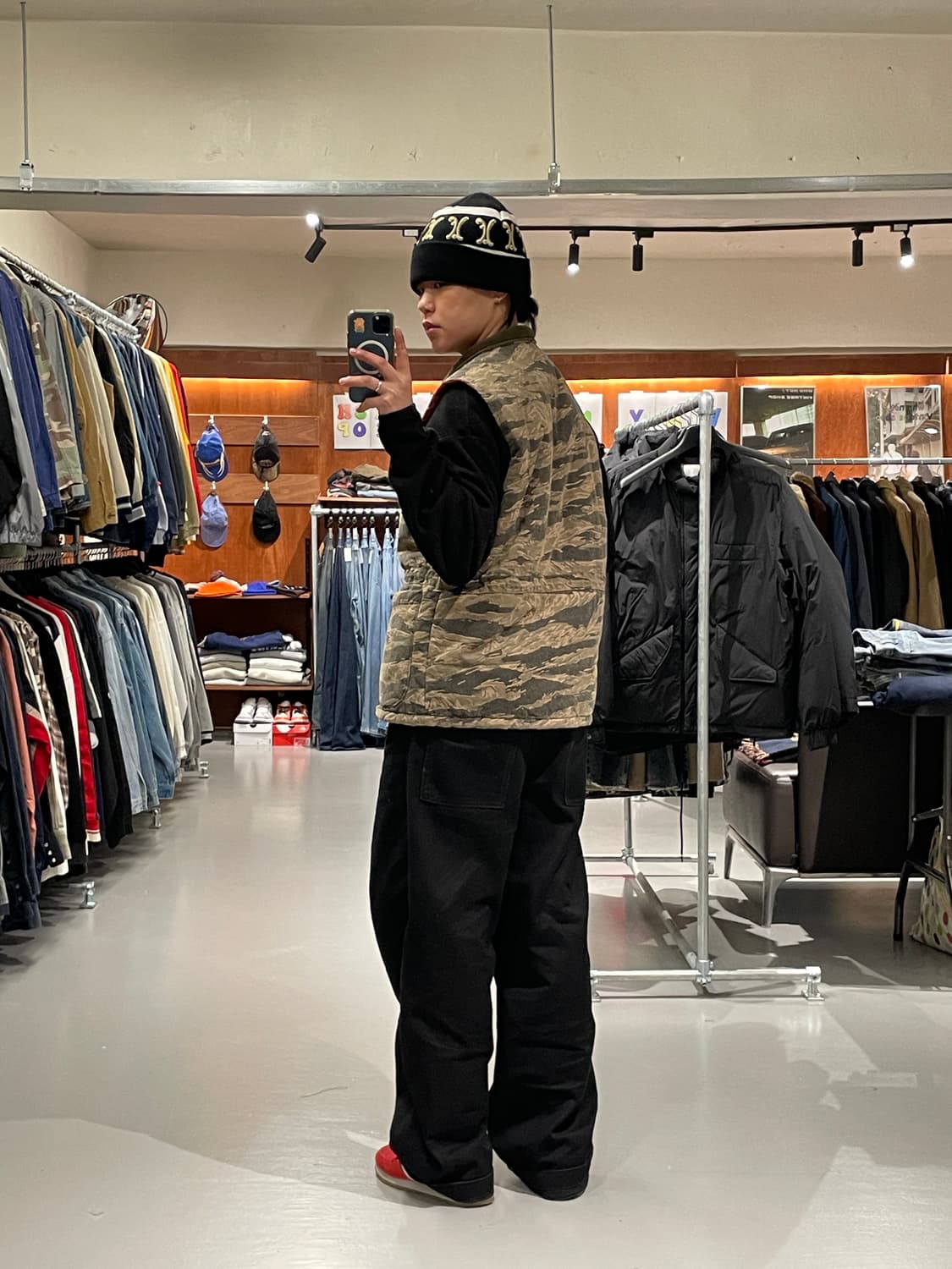 빈티지 타이거 카모 패딩 조끼   상품이미지5