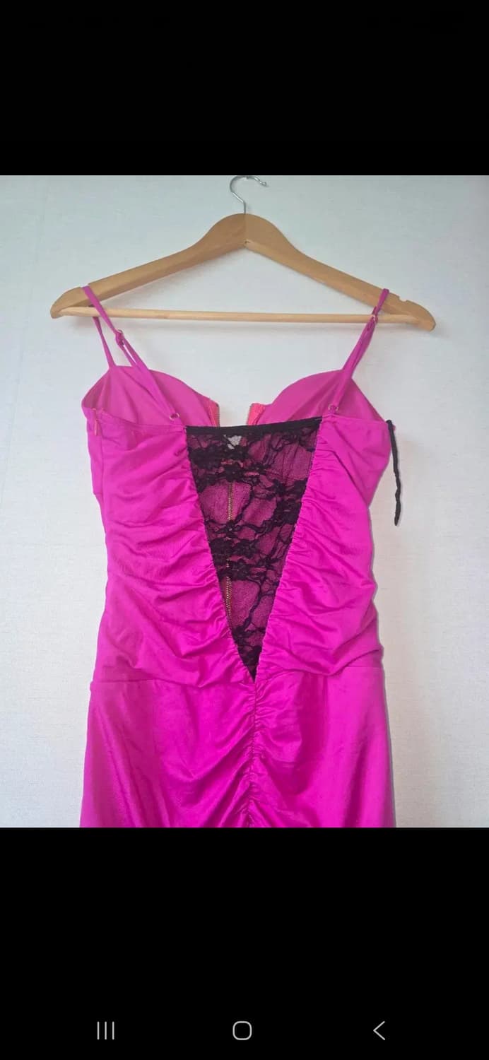 빈티지 오네갸루 핫핑크 셔링 미니 원피스 상품이미지4