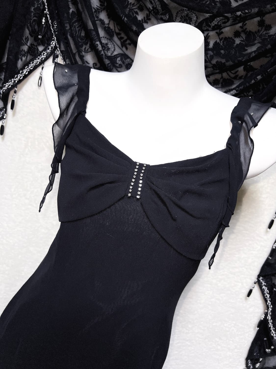 로맨틱고딕 고스 로걀 갸루 큐빅리본 머메이드 드레스 쉬폰원피스 파티 연말 상품이미지3