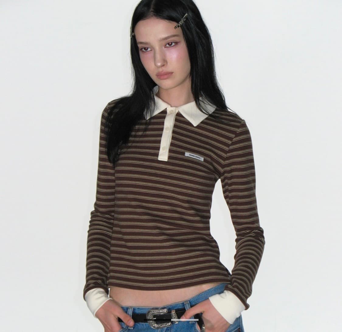 MULTI STRIPED POLO SHIRTS_BROWN 상품이미지1